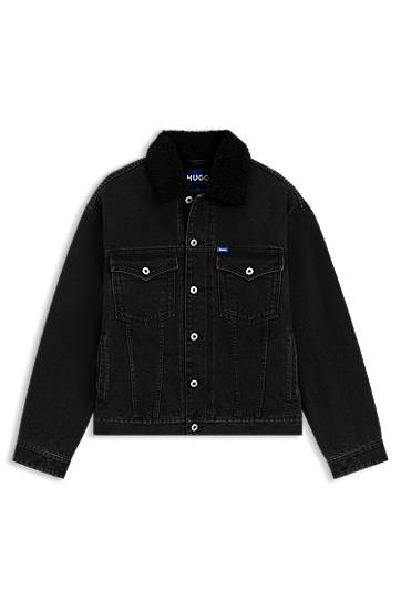 Jakna BOSS Denim Jacket with Teddy Collar Črna | 50547149