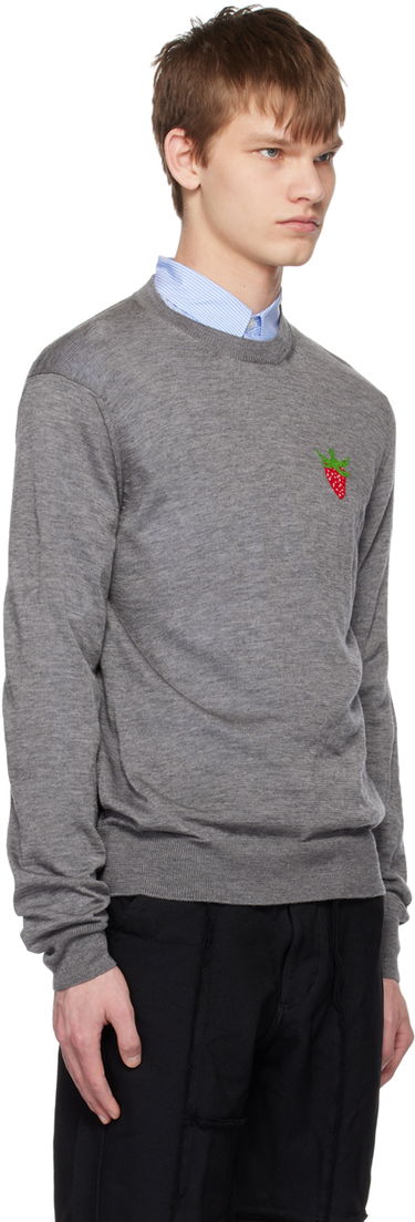 Pleteni pulover Comme des Garçons Comme des Garçons Shirt Brett Westfall Edition Embroidered Strawberry Sweater Siva | FK-N016-051, 1