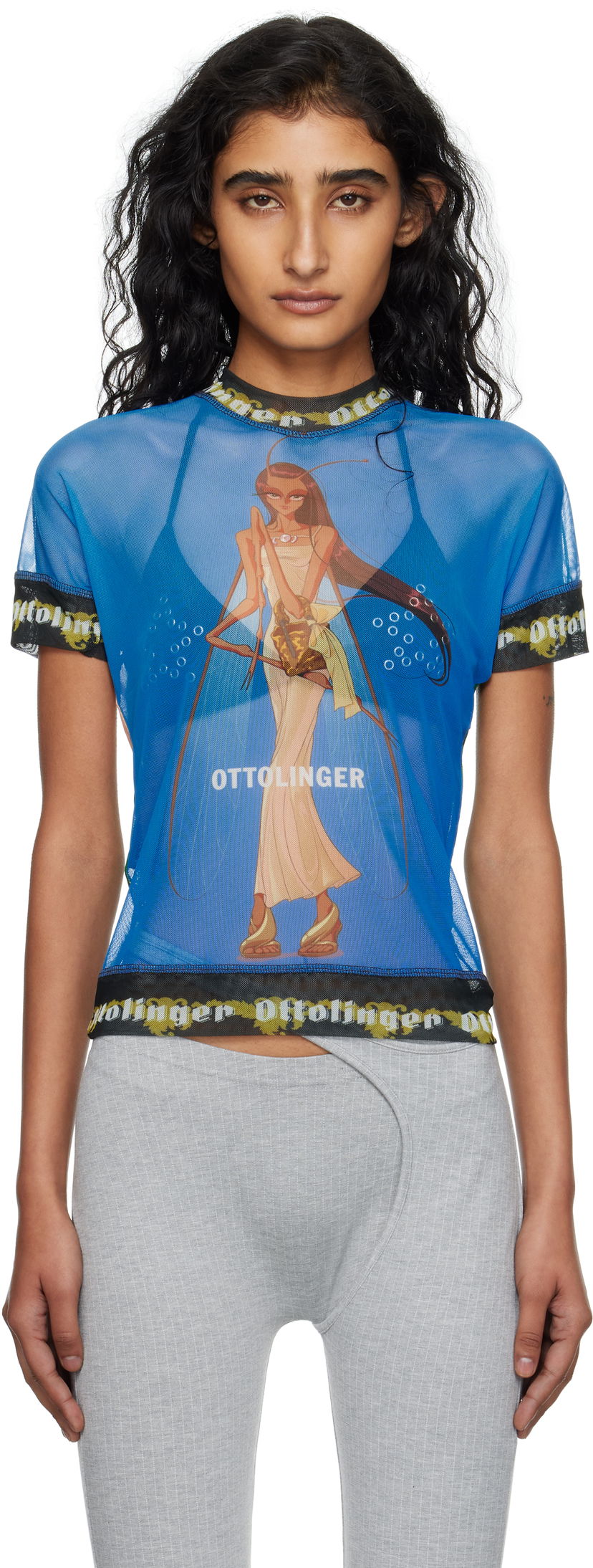 Majica Ottolinger Ottolinger Oversized Mesh Graphic T-Shirt Modra | 101-100501-02
