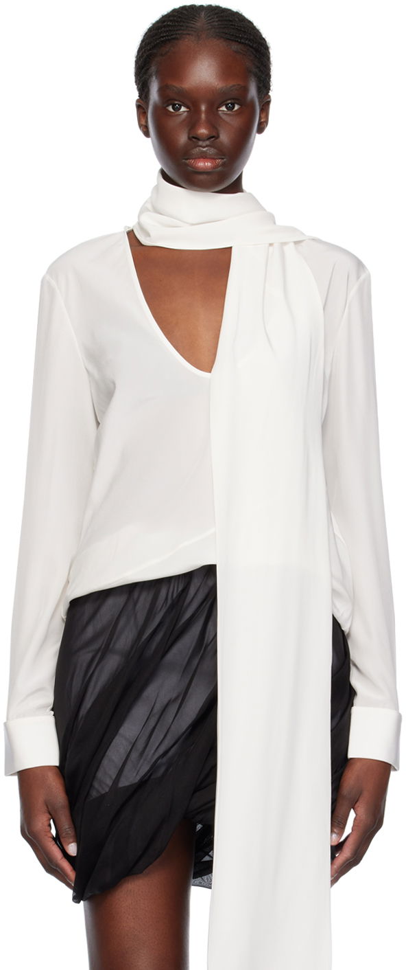 Srajce Helmut Lang Helmut Lang Scarf Neck Blouse Bela | O01HW522