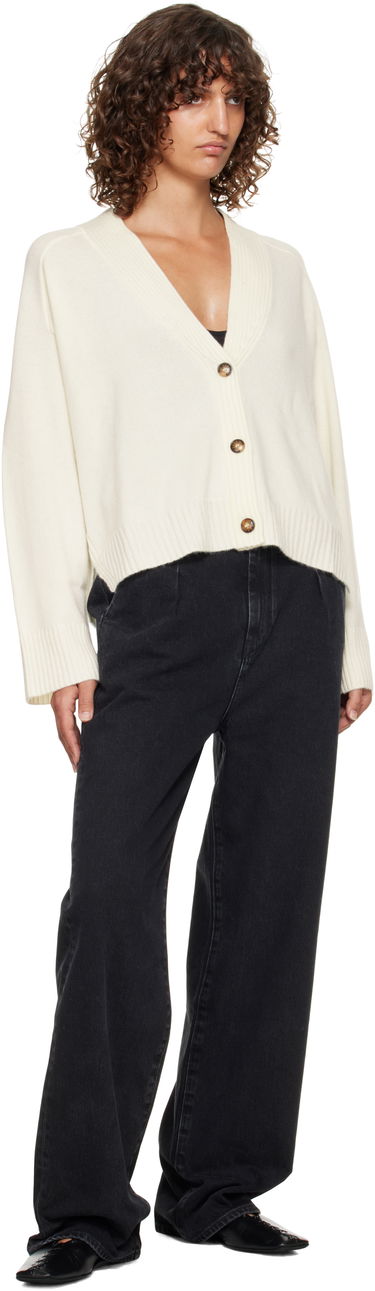 Pleteni pulover Loulou de Saison Loulou de Saison Kaia Ribbed Neckline Cardigan Bela | KAIA LDS, 3