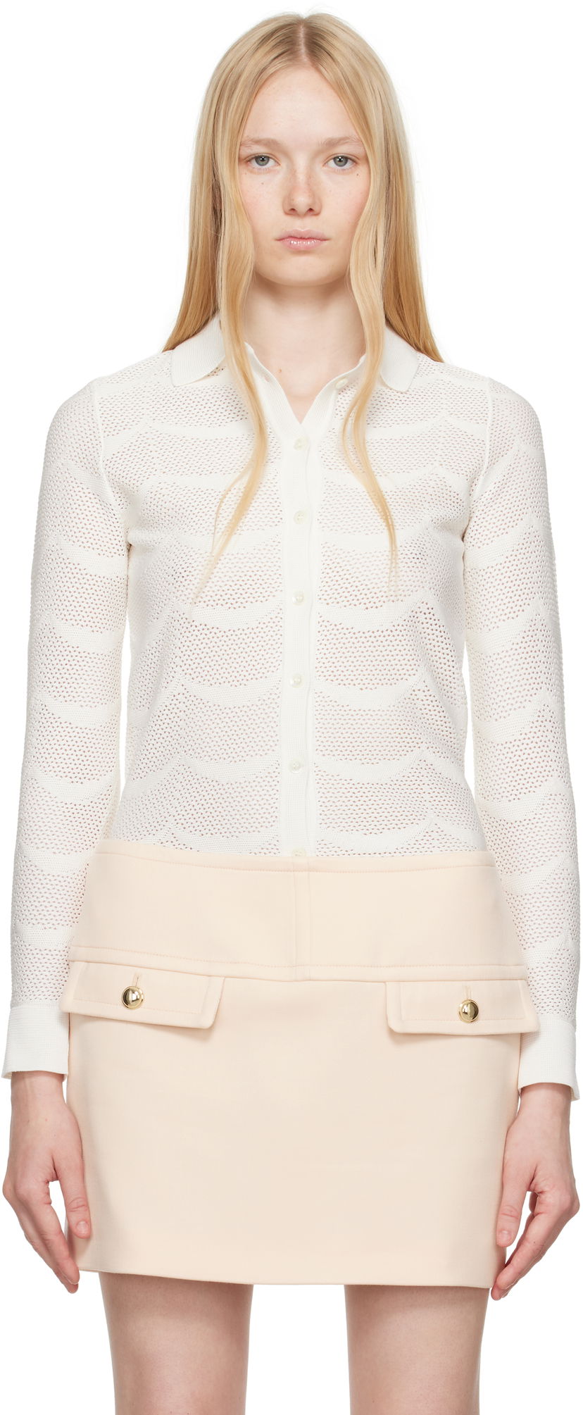 Pleteni pulover Tom Ford TOM FORD Knitted Polo Shirt Bela | CAK373-YAX844