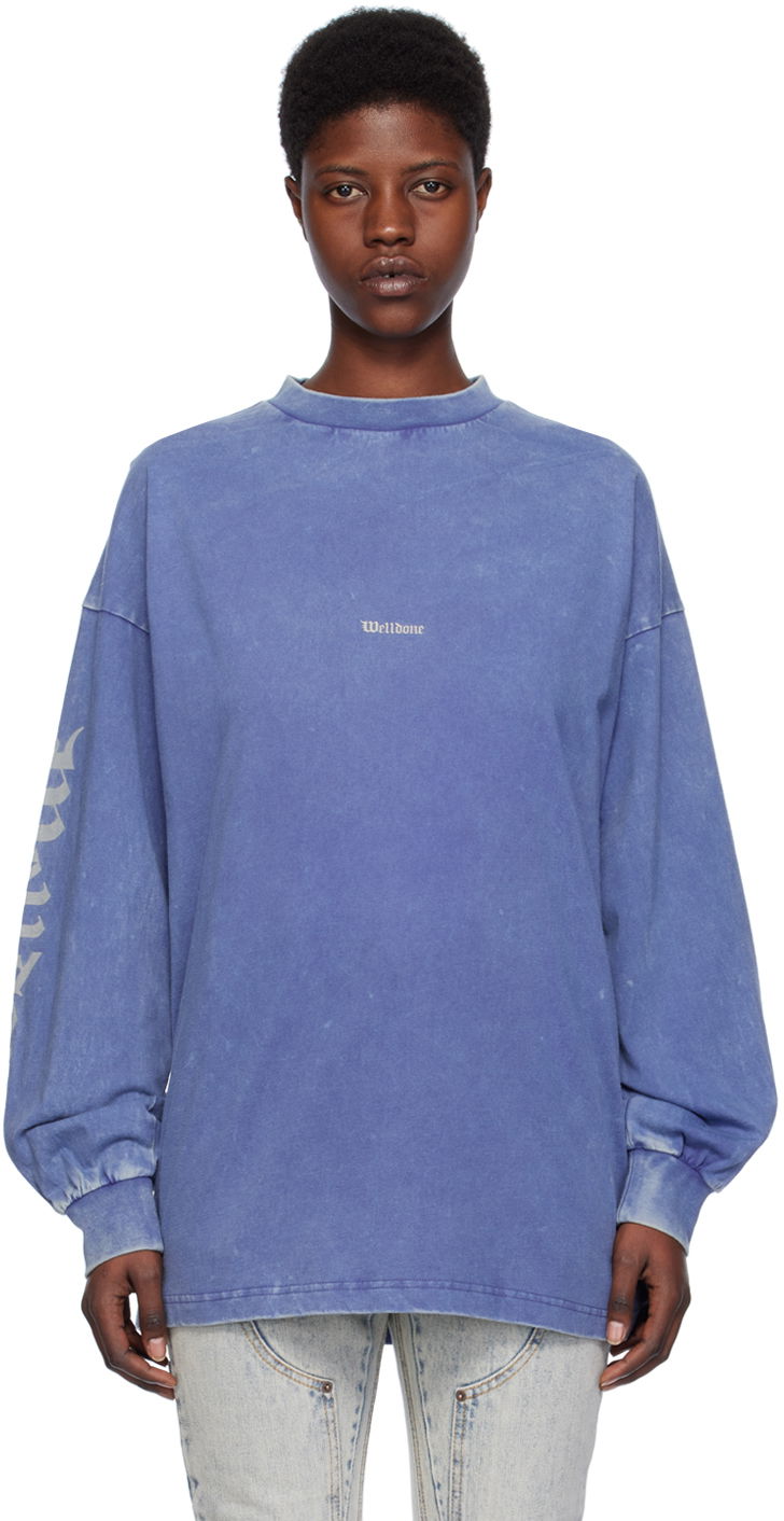 Majica We11done We11done Faded Long Sleeve T-Shirt Modra | WD-TT0-24-714-U-PP