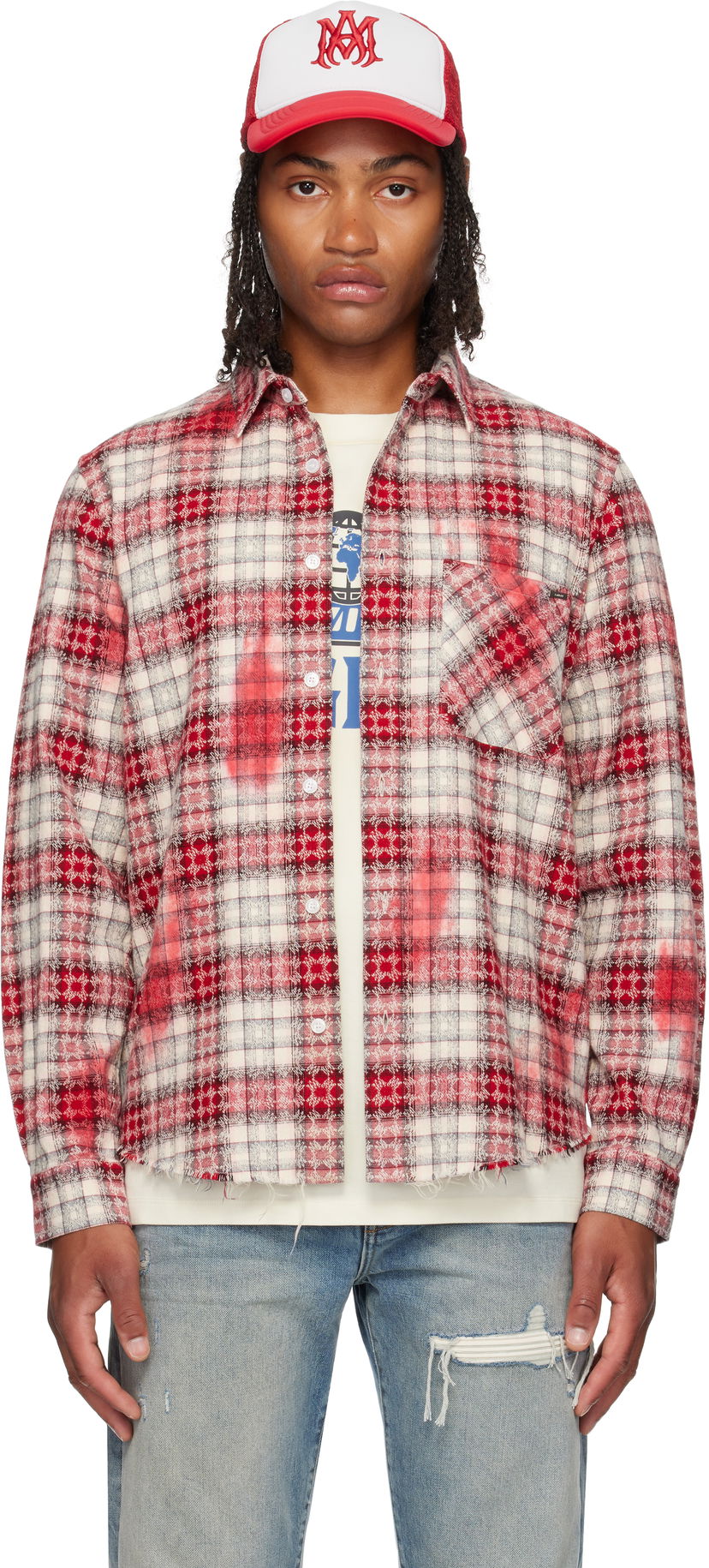 Srajce AMIRI MA Quad Bleach Distressed Plaid Flannel Shirt Večbarvna | AMSTFL1014