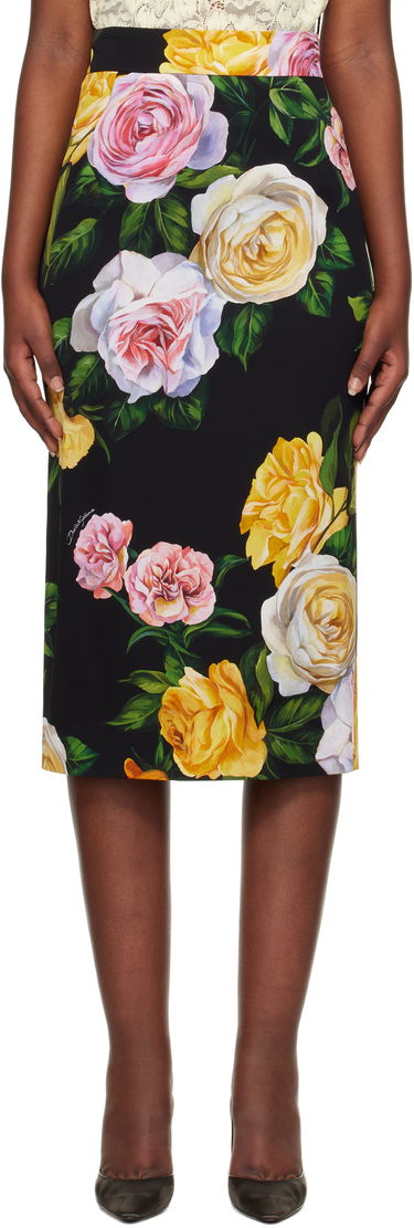Krila Dolce & Gabbana Dolce&Gabbana Peony & Rose-Print Midi Skirt Črna | F4B6UT FSA7B, 0