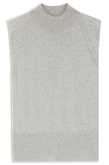 Pleteni pulover BOSS Sleeveless Cashmere Knitted Top with Shoulder Patches Siva | 50548506