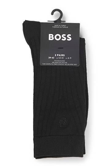 Nogavice BOSS Two-Pack of Regular-Length Monogram Socks Črna | 50537758, 1