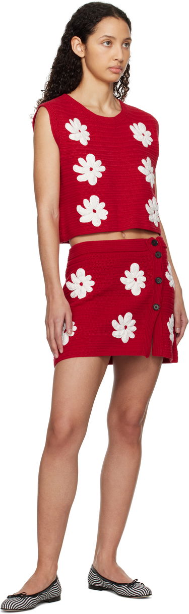 Krila MSGM MSGM Crocheted Miniskirt with Floral Appliqué Rdeča | 3841MDD192 257286, 3
