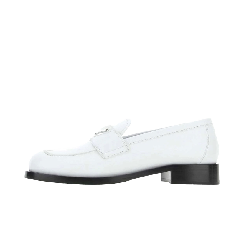 Superge in čevlji Prada Logo Plaque Brushed Loafers "White Leather" Bela | 1D238MF020055-F0009