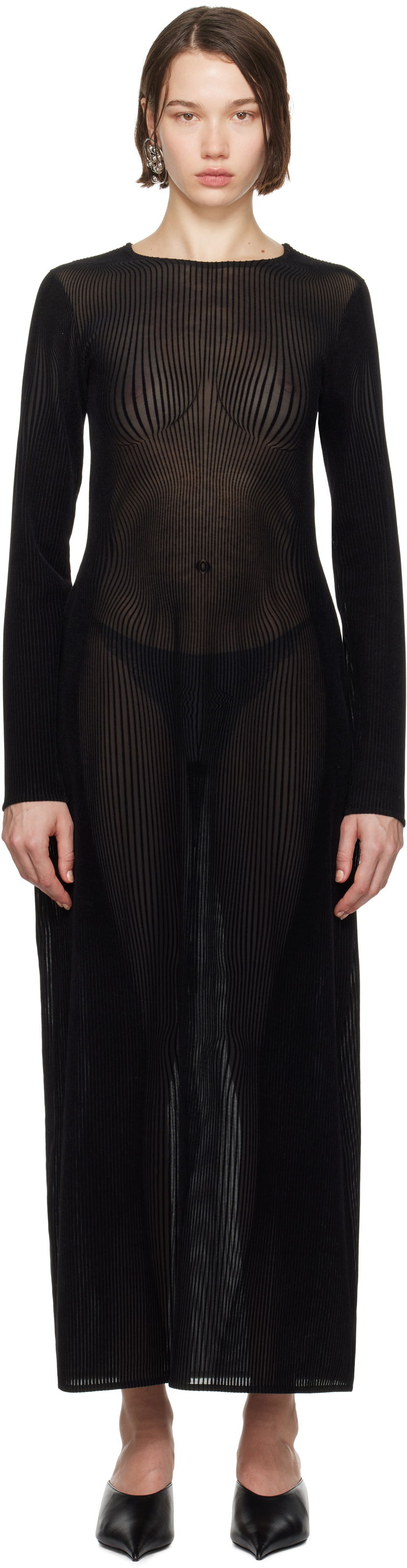 Obleke Jean Paul Gaultier Gaultier Morphing Pinstripe Maxi Dress Črna | 24/31-F-RO270-T570-0000