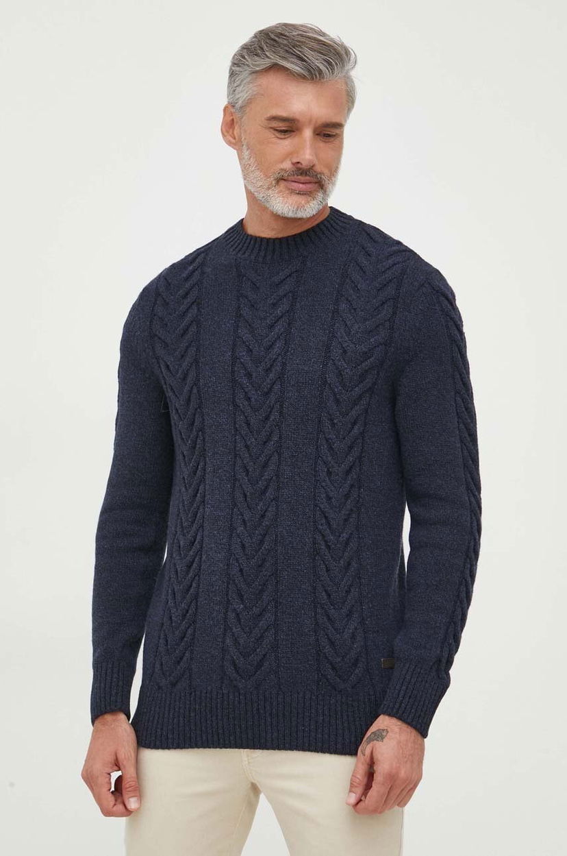 Pleteni pulover Barbour Barbour Cable Knit Sweater Mornarica | MKN1325