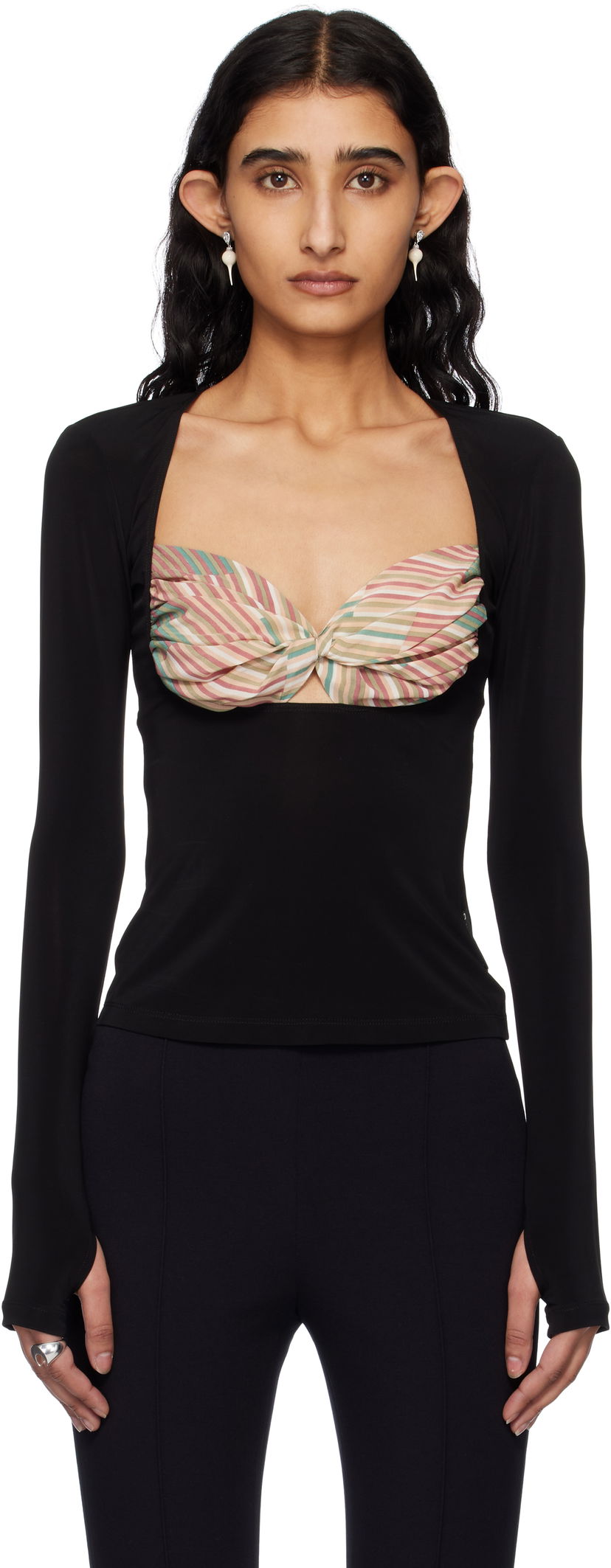 Krop-top Marine Serre Marine Serre Silk Scarves Draped Top Črna | WTO427A UWOV0028