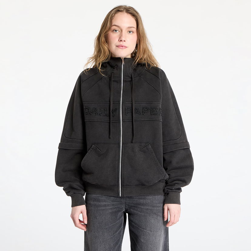 Pulover DAILY PAPER Daily Paper Garment Wash Zip Up Hoodie Črna | 2511009