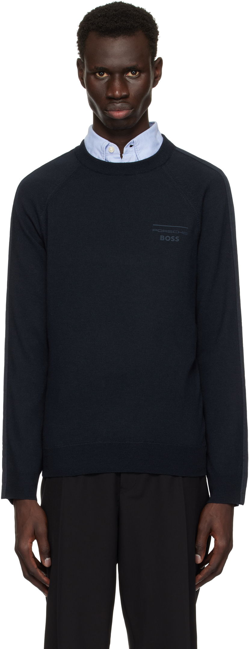 Pleteni pulover BOSS Porsche Edition Logo Sweater Mornarica | 50531197