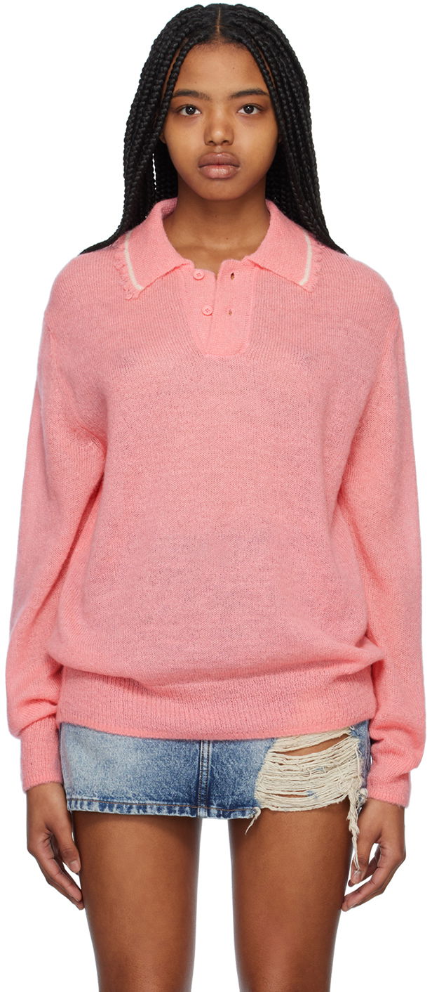 Polo majica We11done Destroyed Knit Polo Roza | WD-KT1-23-665-U-PK