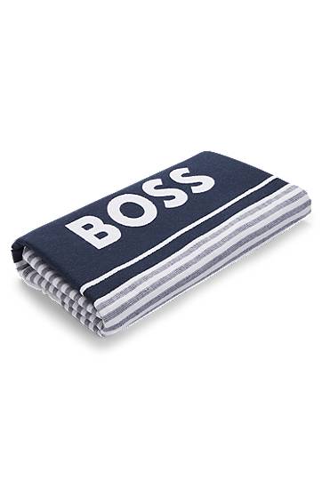 Šala BOSS BOSS Striped Cotton Beach Towel with Logo Mornarica | 50540424
