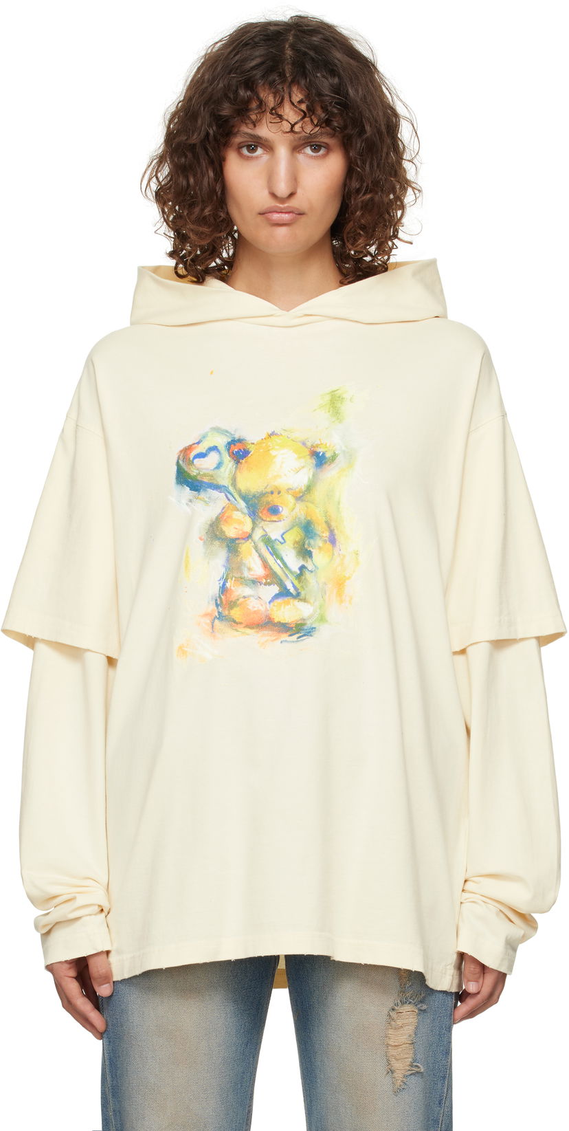Pulover We11done We11done Layered Teddy Bear Hoodie Bež | WD-TH3-24-844-U-BG