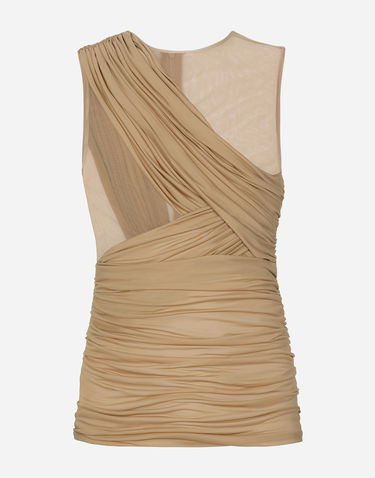 Majica brez rokavov Dolce & Gabbana Stretch Tulle T-shirt With Draping Bež | G8RW3TG7M7SS9000, 0