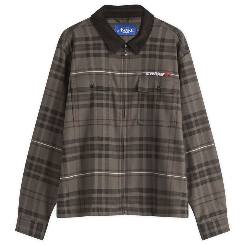 Srajce Awake NY Awake NY Plaid Flannel Zip Overshirt, Size Large Rjava | AWK-SP25-TP003-BRN