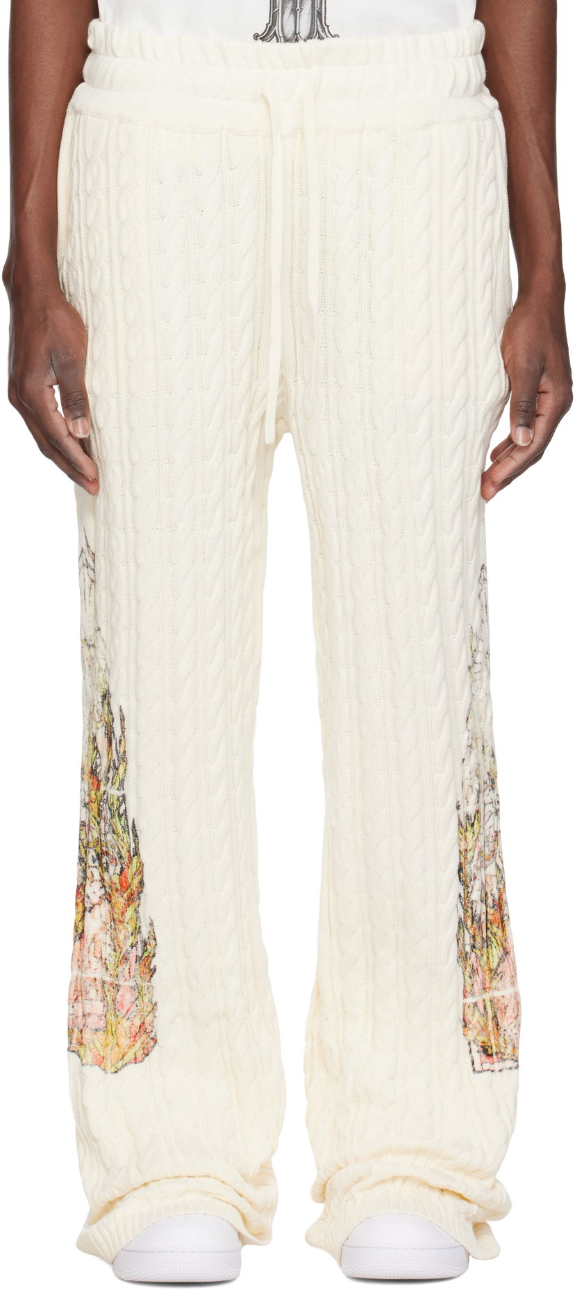 Trenirka Who Decides War Who Decides War Flame Glass Cable Knit Sweatpants Bela | 1120770019SS25