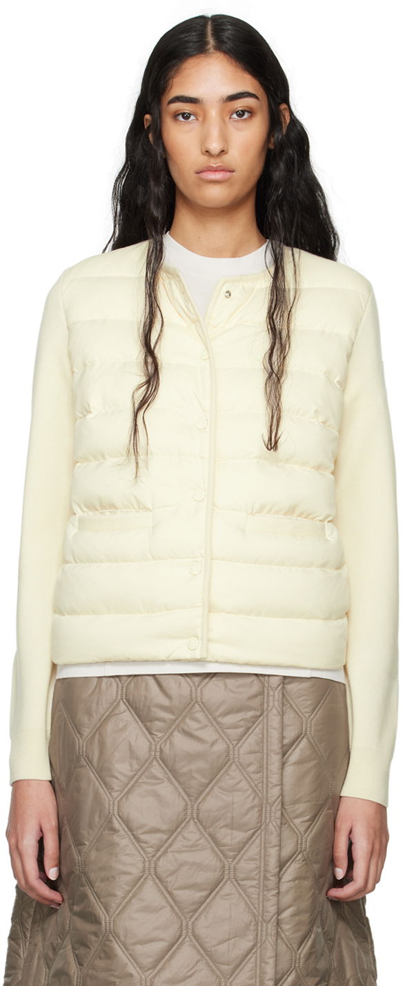 Pleteni pulover Moncler White Paneled Down Cardigan Bela | J20939B00006M1131