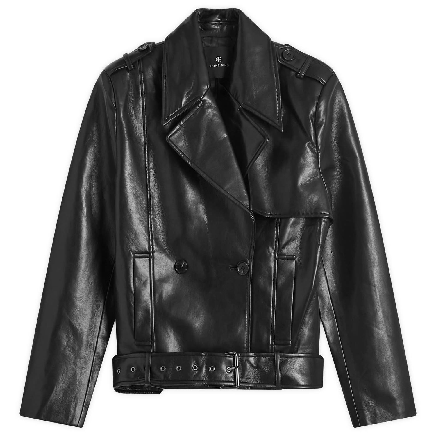 Bomber jakna Anine Bing Black Cropped Leather Jacket with Belt Črna | A-01-10451-000, 0
