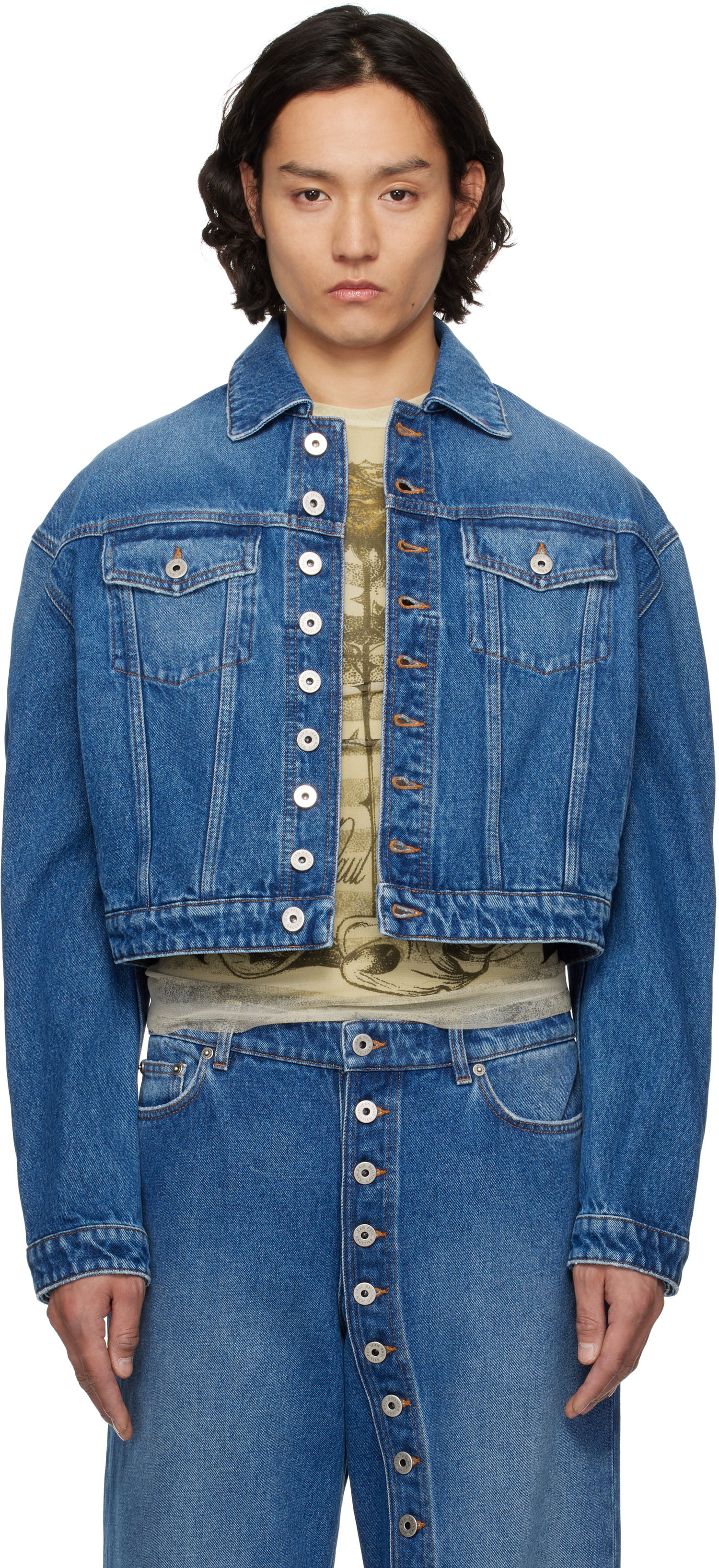 Jakna Jean Paul Gaultier Jean Paul Gaultier 'The Buttoned' Cropped Denim Jacket Modra | 25/34-U-VE092-D013-57, 0