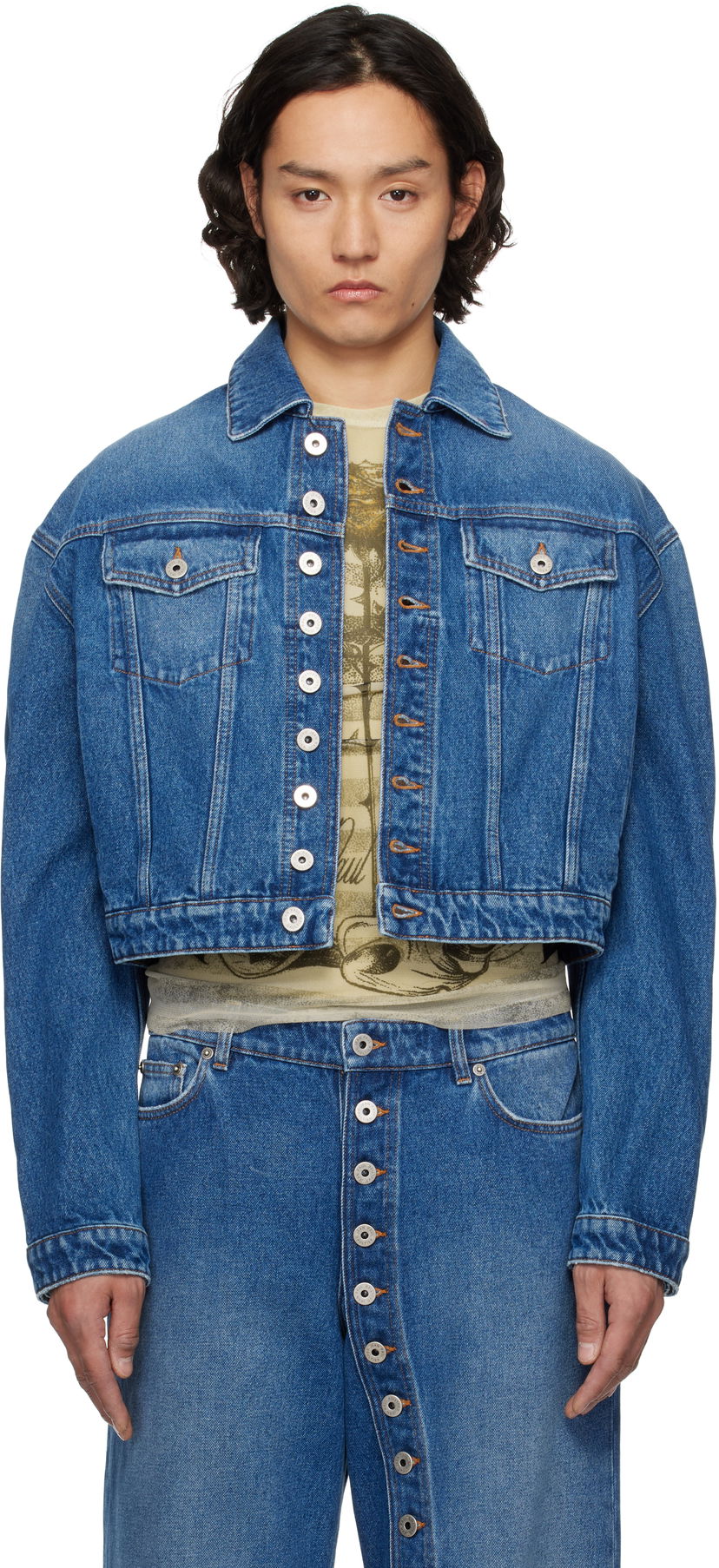 Jakna Jean Paul Gaultier Jean Paul Gaultier 'The Buttoned' Cropped Denim Jacket Modra | 25/34-U-VE092-D013-57