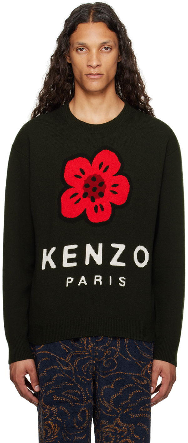 Pleteni pulover KENZO Black Paris 'Boke Flower' Wool Sweater Črna | FE65PU4873LD