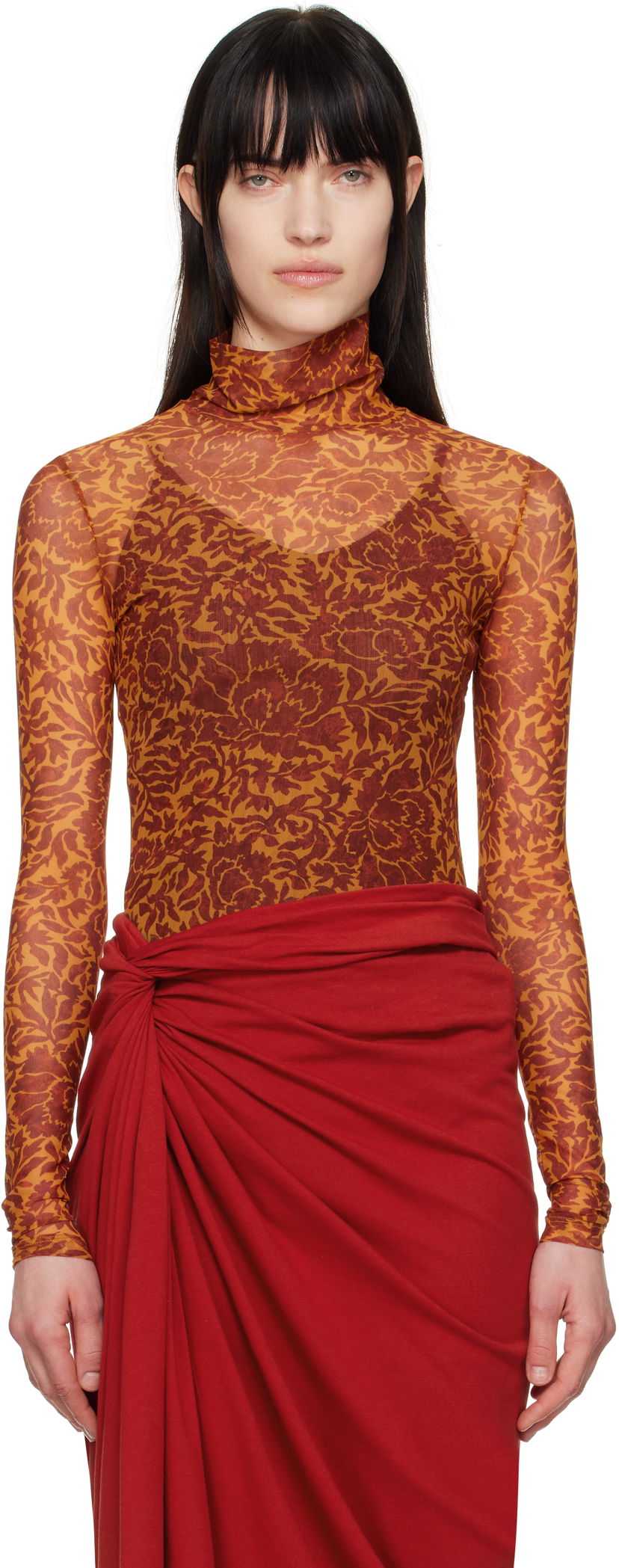 Pleteni pulover Dries Van Noten Dries Van Noten Printed Turtleneck Top Oranžna | 251-011159-1619