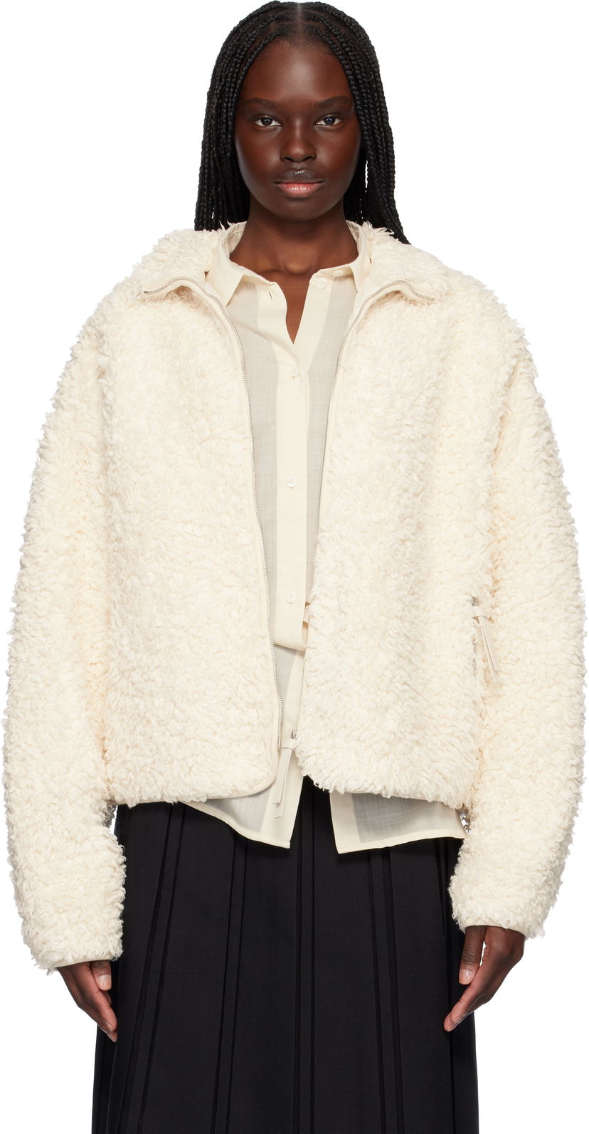 Bomber jakna Jil Sander Jil Sander Zip-Up Fleece Jacket Bela | J40BN0173_J20088