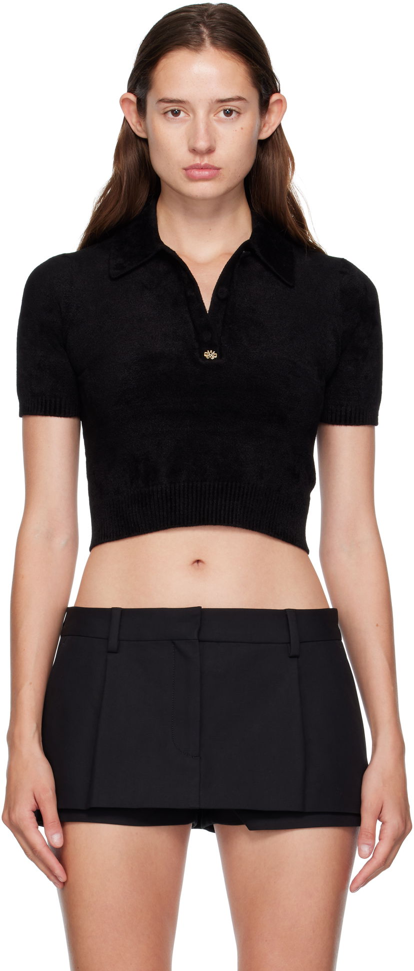 Polo majica AMIRI AMIRI Velvet Cropped Polo Črna | AWKNPO1031