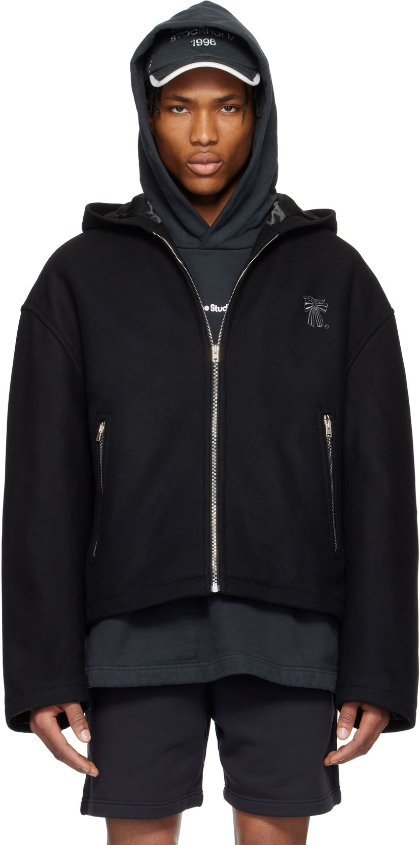 Jakna Acne Studios Acne Studios Hooded Wool Blend Jacket Črna | B90811-