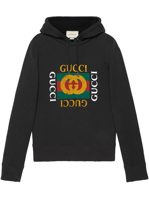 Pulover Gucci Logo-Sequinned Hoodie Black Črna | 646953 XJE0D 1043