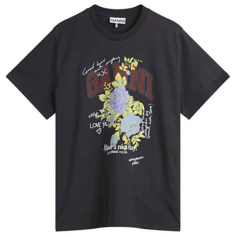Majica GANNI GANNI Rose Logo Graphic T-Shirt, Size Large Črna | T4342-252