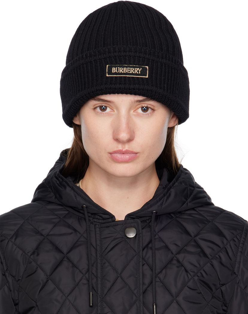 Beanie Burberry Wool Beanie with Logo Patch Črna | 8103340