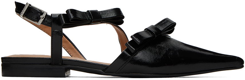 Nega čevljev GANNI GANNI Multi Bow Pointy Cut-Out Ballerina Flats Črna | S2436, 0
