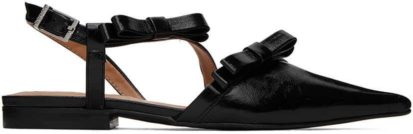 Nega čevljev GANNI GANNI Multi Bow Pointy Cut-Out Ballerina Flats Črna | S2436
