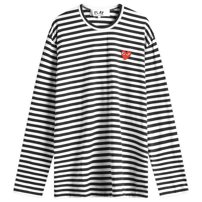 Majica Comme des Garçons Long Sleeve Stripe T-Shirt With Logo Bela | AX-T164-051-1