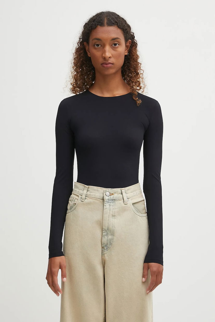 Bodi Maison Margiela MM6 Maison Margiela Long Sleeve Fitted Bodysuit Črna | S52NA0064.S20518.900