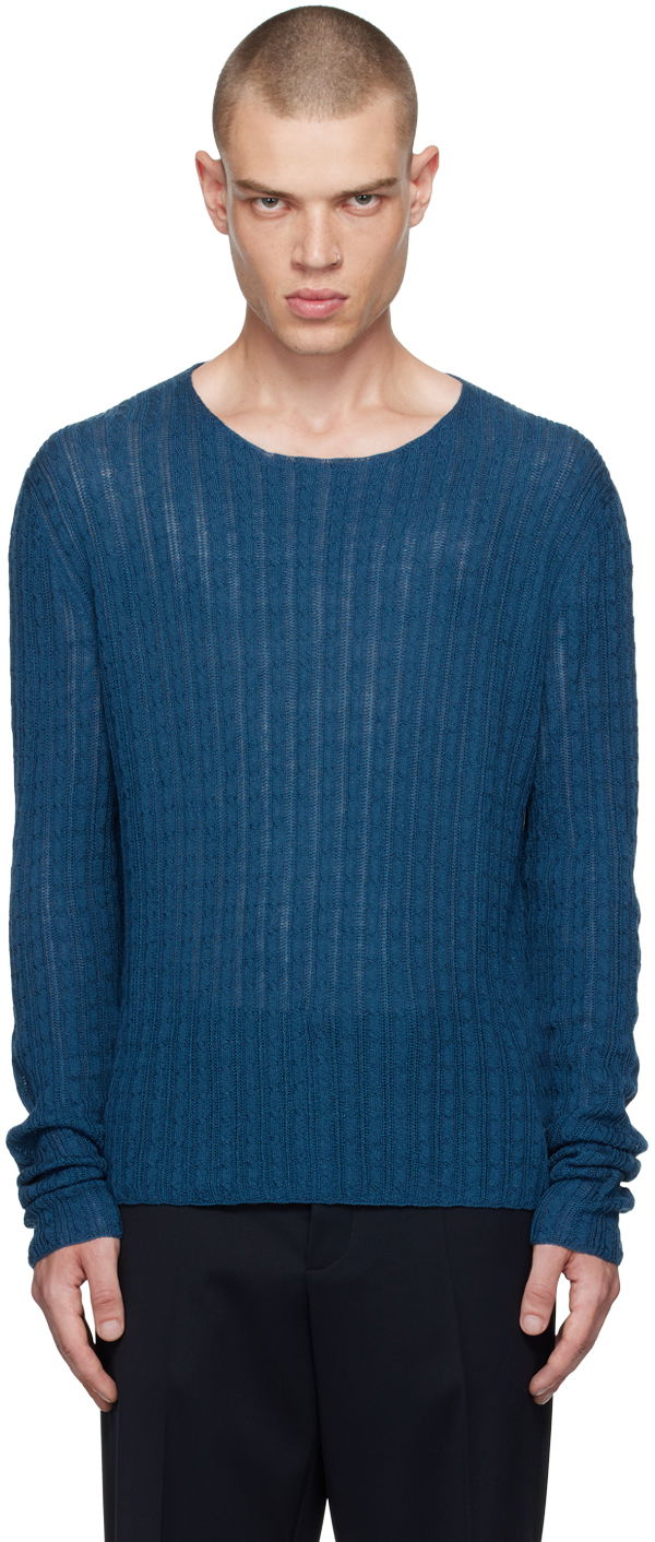 Pleteni pulover The Row Knitted Slim Fit Sweater Modra | 683-Y756