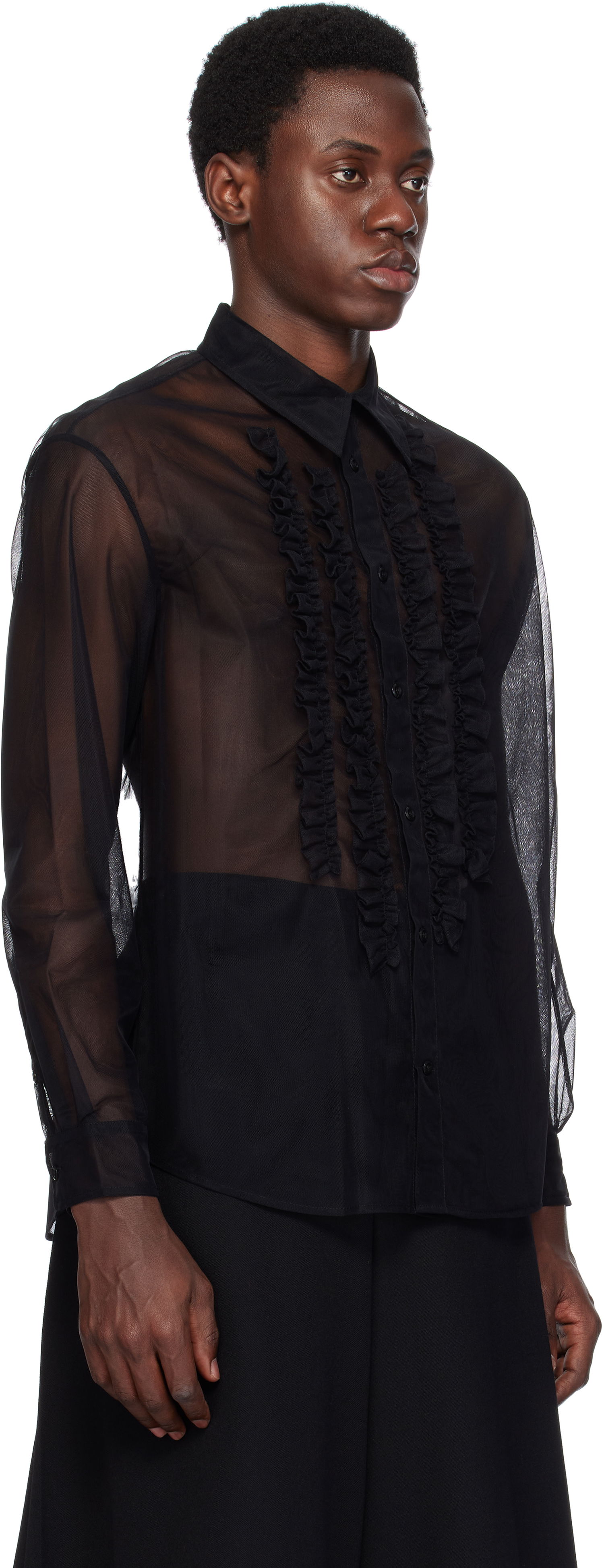 Srajce Simone Rocha Simone Rocha Sheer Ruffle Bib Shirt Črna | 5241 0069, 1