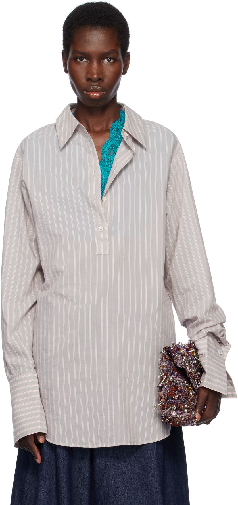 Srajce Dries Van Noten Dries Van Noten Striped Popover Shirt Siva | 251-010734-1524