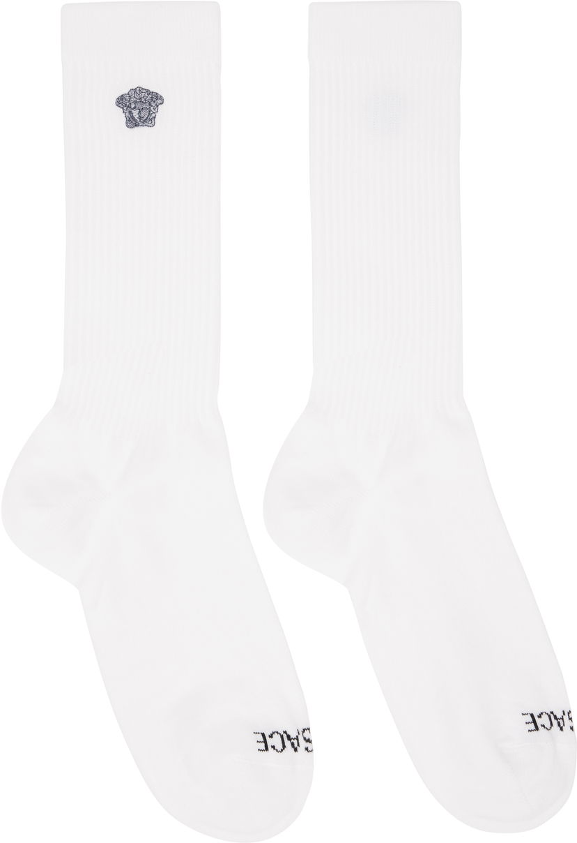Nogavice Versace Versace Embroidered Medusa Ribbed Socks Bela | 1008835_1A13105