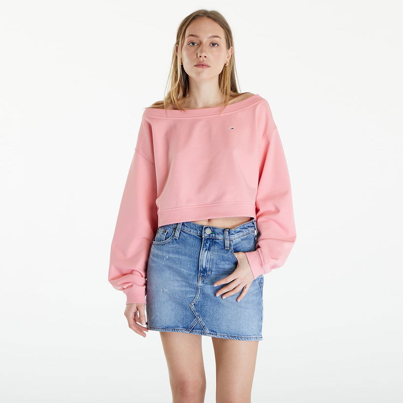 Pulover Tommy Hilfiger Cropped Off Shoulder Sweatshirt Roza | DW0DW17956 TIC