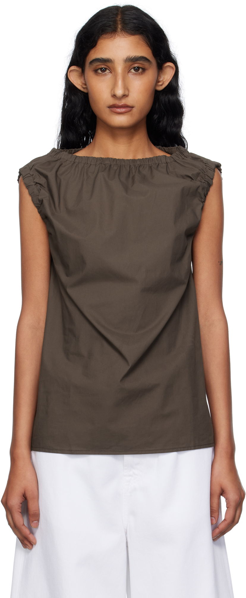 Majica brez rokavov Baserange Baserange Mia Gathered Blouse Rjava | TSMI-PO-AU25