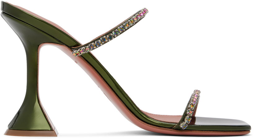 Modni dodatki Amina Muaddi Amina Muaddi Gilda Crystal-Embellished Heeled Sandals Zelena | GILDA SLIPPER MIRROR