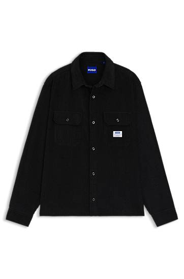 Srajce BOSS Oversized-fit Cotton Corduroy Shirt Črna | 50549793