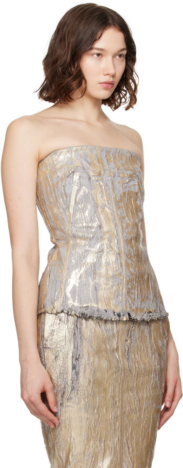 Majica brez rokavov Rick Owens Rick Owens Megacrust Stretch Denim Lido Bustier Top Kovinski | RO01E7127 SGMC, 1