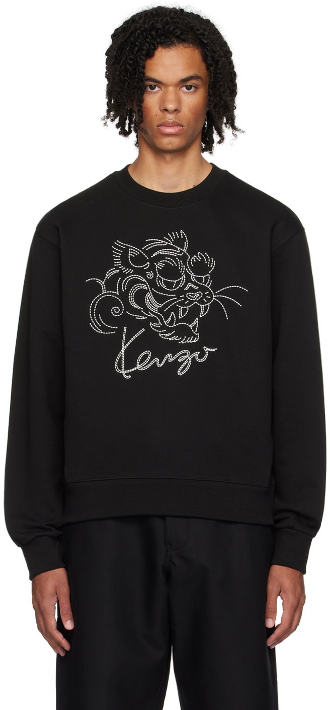 Pulover KENZO Black Paris Star Tiger Sweatshirt Črna | FE65SW2184MG